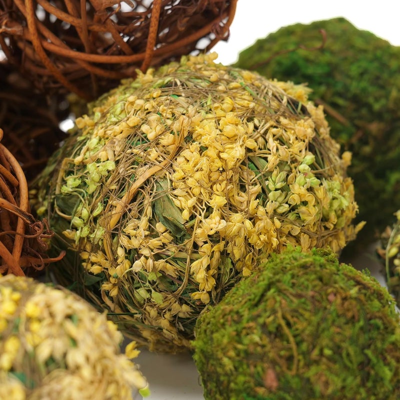 BYHER Decorative Balls for Centerpiece Bowls, 18pcs Fake Moss Balls + Wicker Rattan Balls Set Vase Bowl Filler for Home Garden Wedding Party Decor (Fresh Green + Rustic Brown) - Image 4